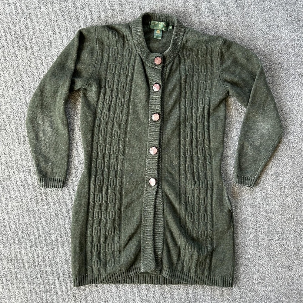 Vintage‎ Ralph Lauren Santa Barbara Wool Cardigan XL Lambswool Cable Knit Green
